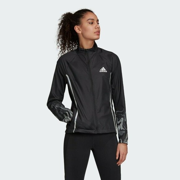 NEW adidas Glam On Running Jacket Black/Reflective FP8125 - Picture 1 of 12